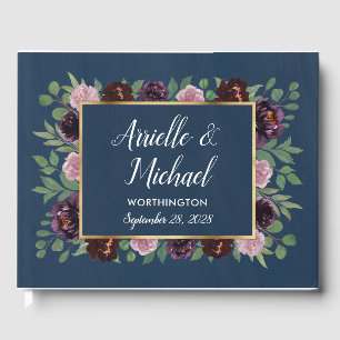 Mauve and Navy Blue Gold Plum Wedding Guest Book