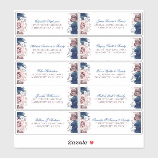 Mauve and Navy Blue Guest Names Address Labels (Sheet)