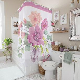 Mauve and peach watercolor floral shower curtain