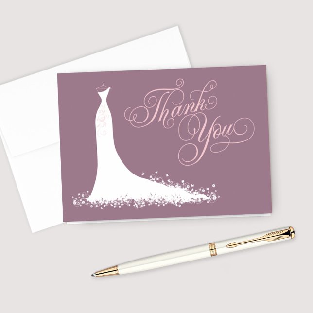Mauve and Pink Bridal Shower | Elegant Gown Thank You Card (Creator Uploaded)
