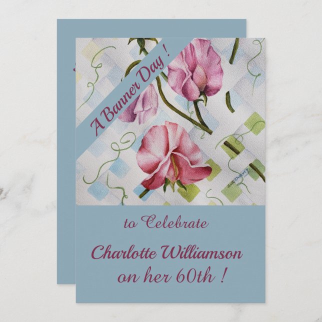 Mauve and Pink Watercolor Floral Birthday Invitation (Front/Back)