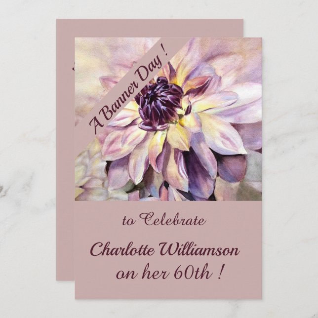 Mauve and Purple Watercolor Floral Birthday Invitation (Front/Back)