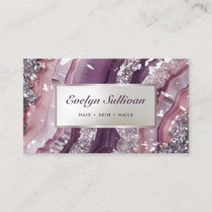 Mauve and silver glitter marble business card