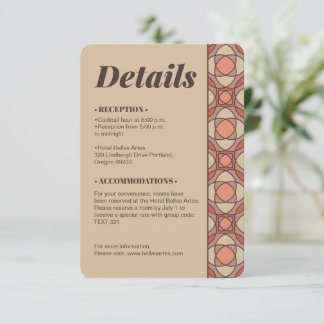 Mauve and Terracotta Art Deco Wedding Details Card