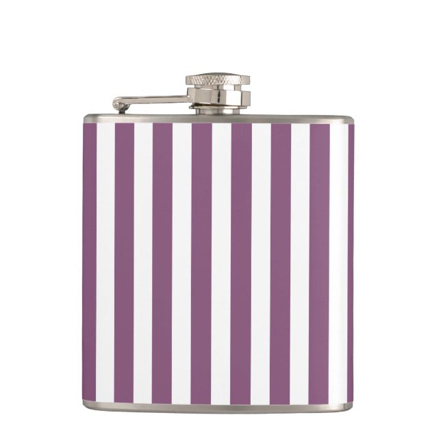 Mauve and white candy stripes hip flask (Front)