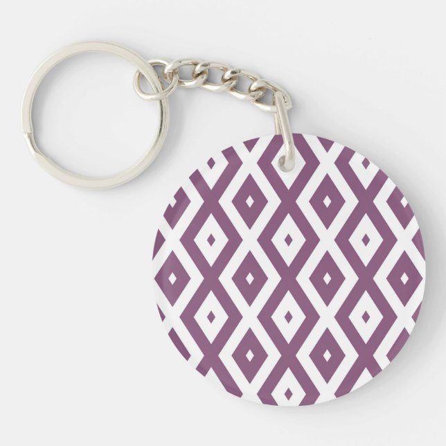 Mauve and white diamond pattern key ring (Front)
