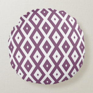 Mauve and white diamond pattern round cushion
