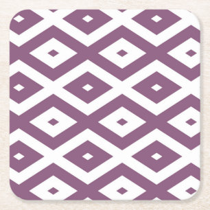 Mauve and white diamond pattern square paper coaster