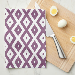 Mauve and white diamond pattern tea towel
