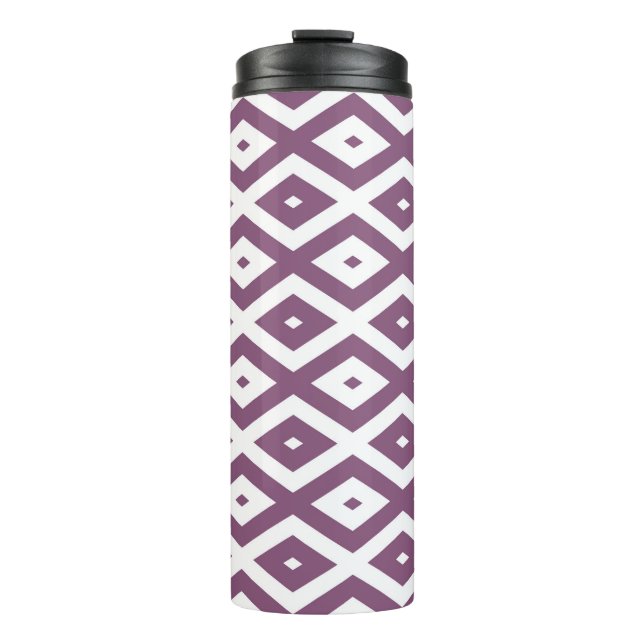 Mauve and white diamond pattern thermal tumbler (Front)