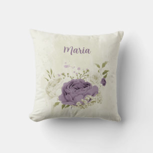 mauve and white flowers cushion