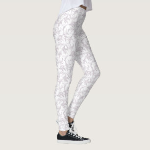 Mauve and White Lily-of-the-Valley Floral Outline Leggings