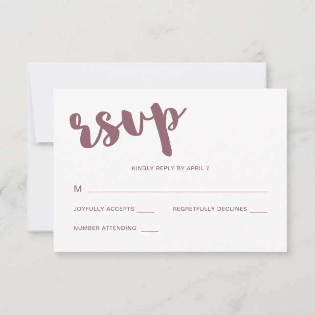 Mauve and White Typography Wedding Rsvp Response (Front)