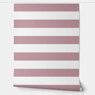 Mauve and White Wide Horizontal Stripes Wallpaper