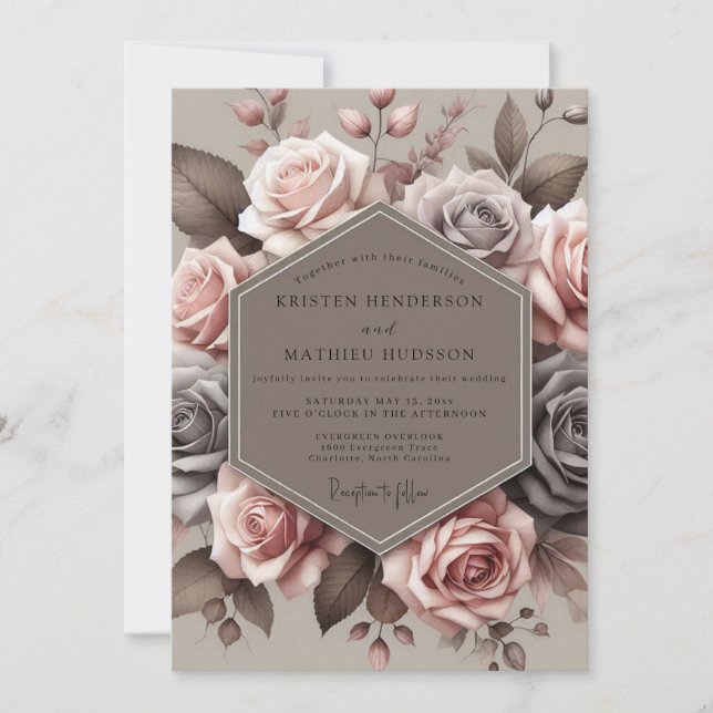 Mauve Antique Bloom Wedding Invitation (Front)