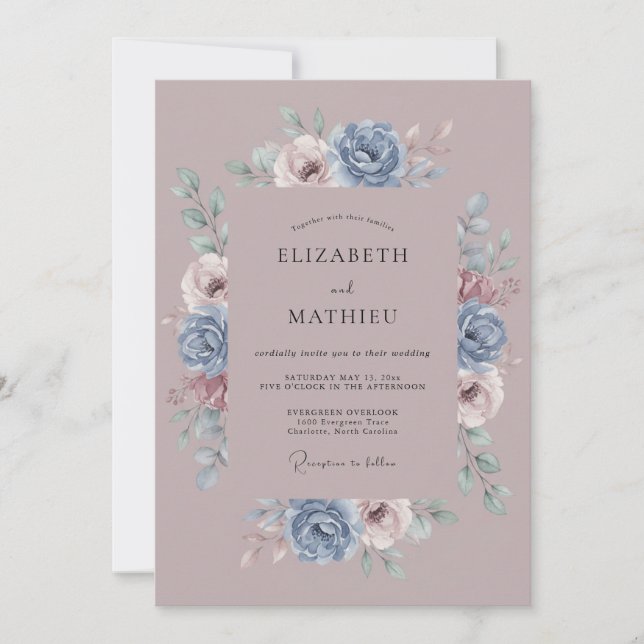 Mauve Antique Botanical Wedding Invitation (Front)