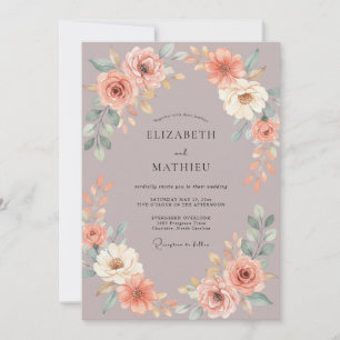 Mauve Apricot Peony Wedding Invitation
