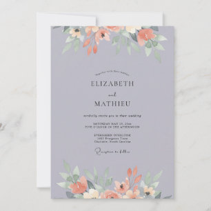 Mauve Apricot Watercolor Wedding Invitation