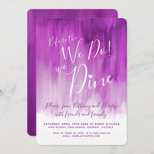 Mauve art rehearsal dinner before we do invites (Front/Back)