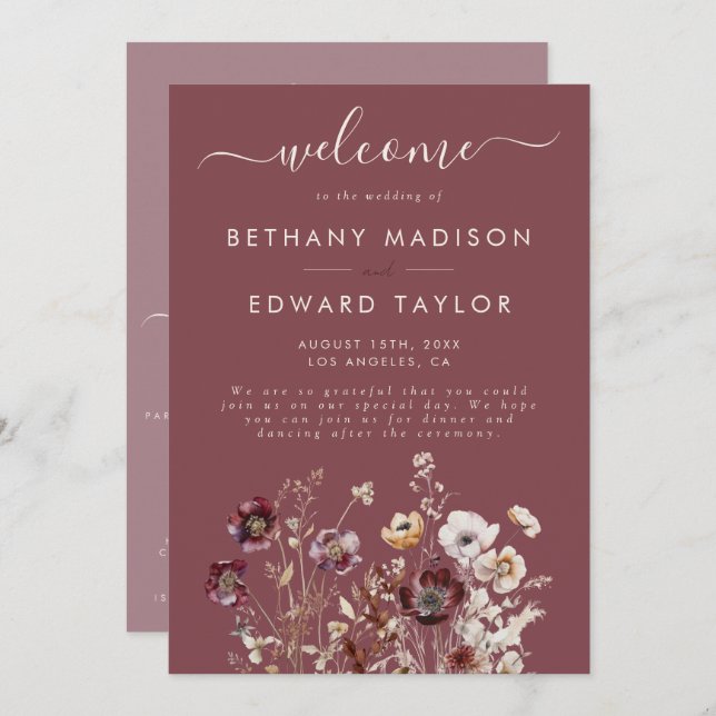 Mauve Autumn Floral Wedding Program (Front/Back)