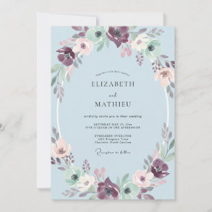 Mauve Azure Wreath Wedding Invitation