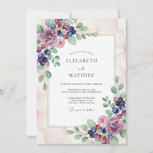 Mauve Berry Watercolor Wedding Invitation