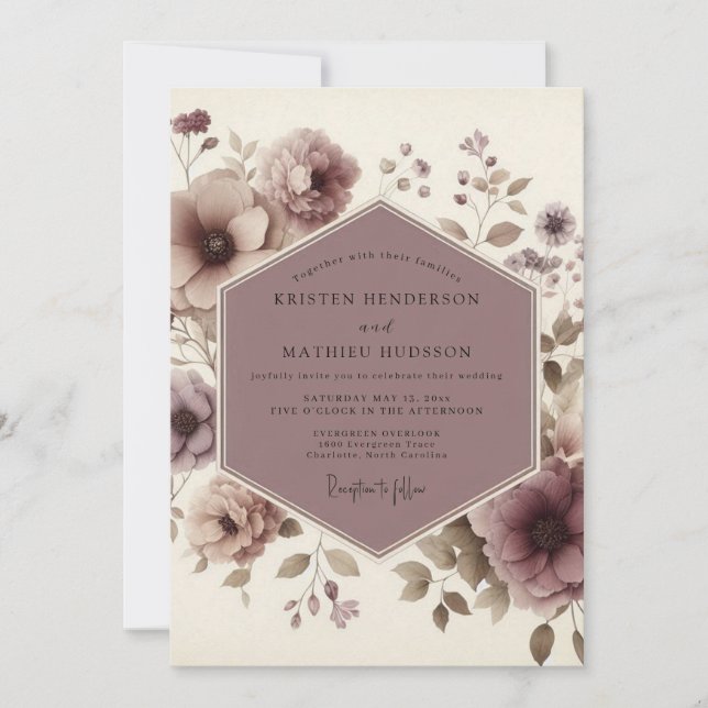 Mauve Bloom Woodland Wedding Invitation (Front)