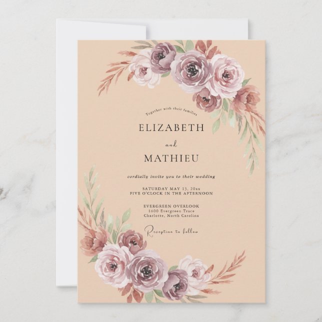 Mauve Blossom Arch Wedding Invitation (Front)