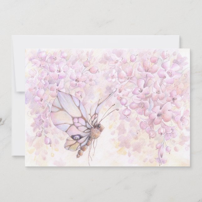 Mauve Blossom & Butterfly Invitation (Front)