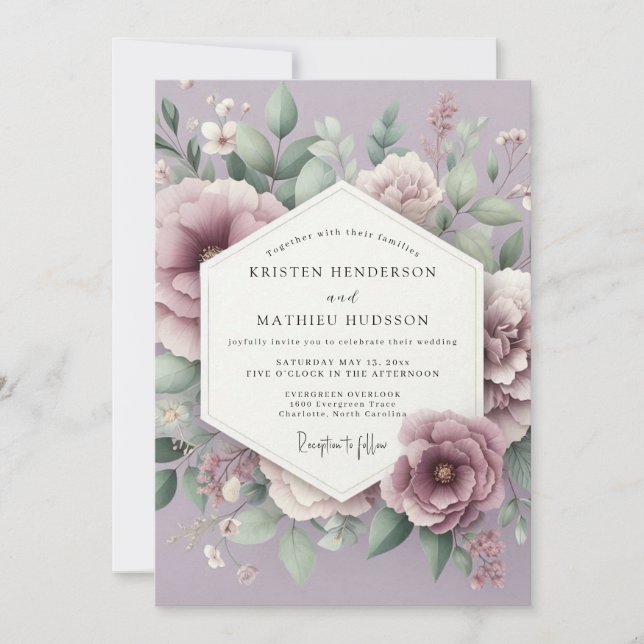 Mauve Blossom Romance Wedding Invitation (Front)