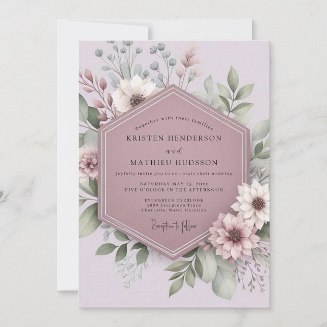 Mauve Blossom Whimsy Wedding Invitation (Front)