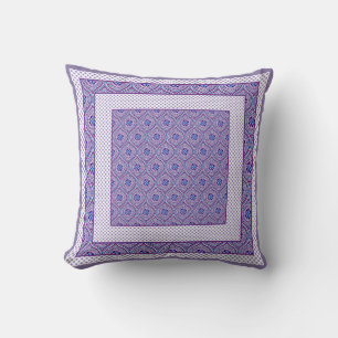 Mauve, Blue and White Ogee Pattern and Polka Dots Cushion