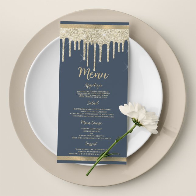 Mauve blue gold glitter drips luxury Wedding Menu (Mauve blue gold glitter drips luxury Wedding Menu)