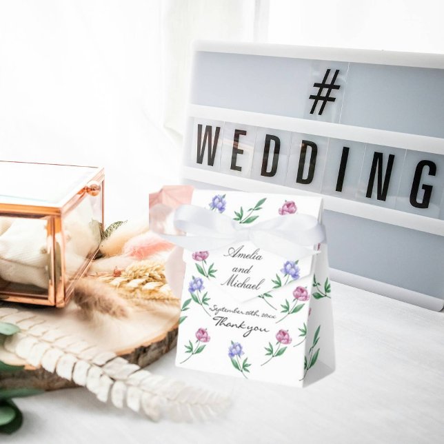 Mauve Blue Peonies Floral Wedding Favour Box (Creator Uploaded)