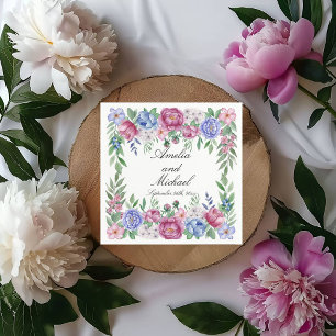 Mauve Blue Peonies Floral Wedding Napkin