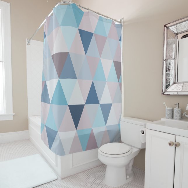 Mauve Blue Triangles B Shower Curtain (In Situ)