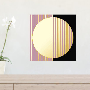 Mauve Blush Pink Black Striped Circles Art Gold Foil Prints