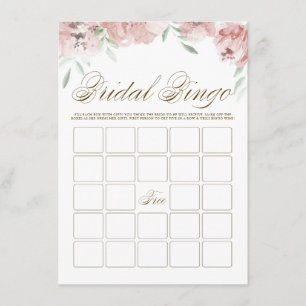 Mauve Blush Pink Flowers Bridal Shower Bingo Card