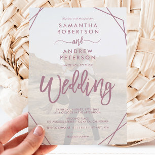 Mauve boho frame simple photo script wedding invitation