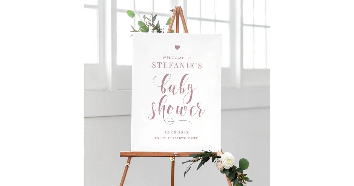 Mauve Bold Script Baby Shower Welcome Poster | Zazzle