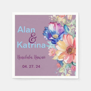 Mauve Bold Wildflower Floral Wedding  Napkin