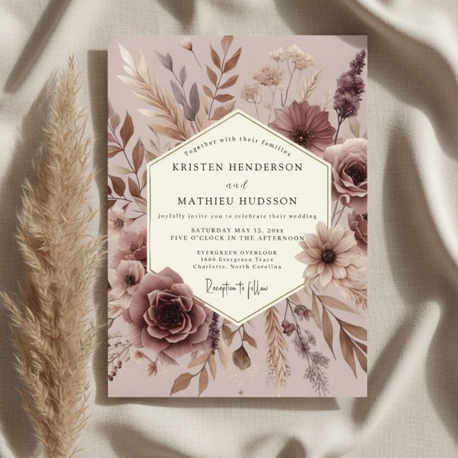 Mauve Botanical Autumn Wedding Invitation (Creator Uploaded)