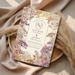Mauve Botanical Pressed Flower Elegant Wedding Invitation
