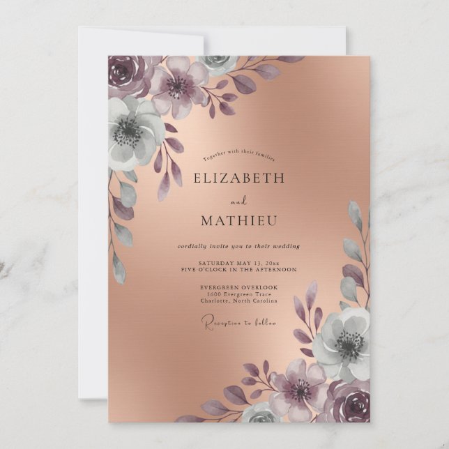 Mauve Bronze Painted Wedding Invitation (Front)
