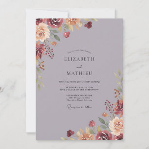 Mauve Burgundy Leaf Wedding Invitation