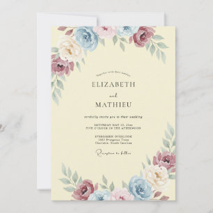 Mauve Burgundy Leafy Wedding Invitation