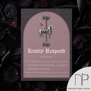 Mauve Carousel Skeleton Horse RSVP Card