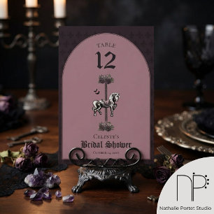 Mauve Carousel Skeleton Horse Table Number Card