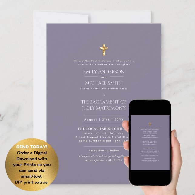Mauve  Catholic Nuptial Mass Wedding Invitation (Creator Uploaded)