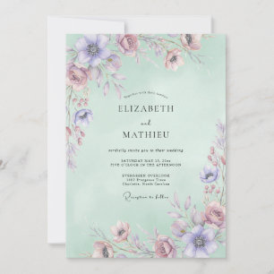 Mauve Celadon Watercolor Wedding Invitation